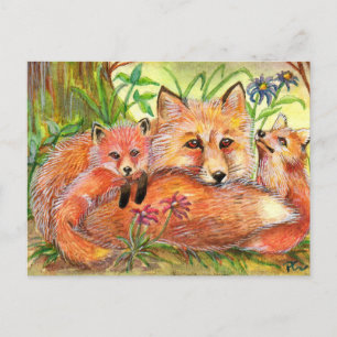 Fox Familie in de Bossen Briefkaart