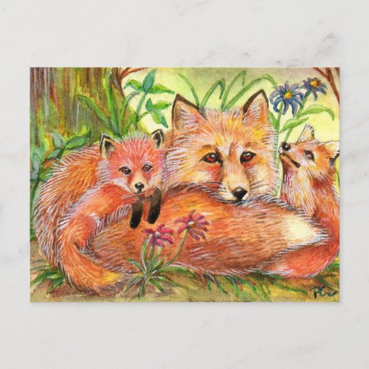 Fox Familie in de Bossen Briefkaart (Voorkant)
