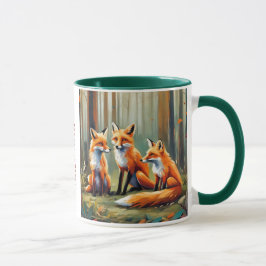Fox familie in het bos. Bewerkbare naam Mok