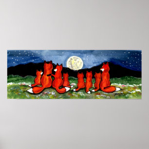 Fox familie kijkt naar Poster marinenacht op maan