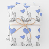 Fox familie met blauwe hartballonnen inpakpapier vel (In situ)