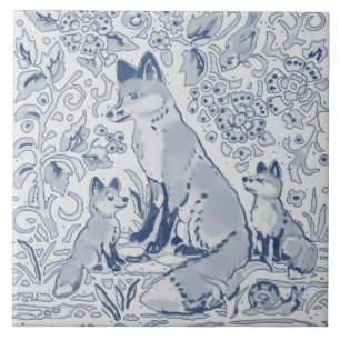 Fox Family Denim Blue White / Grey Woodland Tegeltje