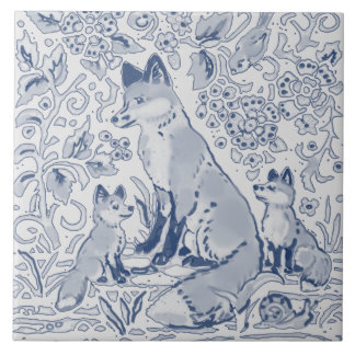 Fox Family Denim Blue White / Grey Woodland Tegeltje