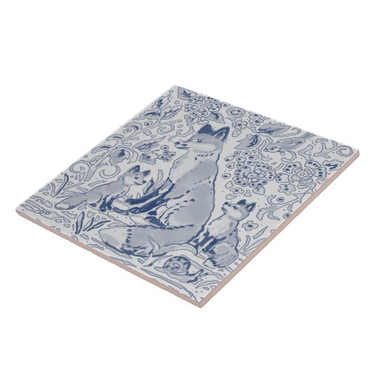 Fox Family Denim Blue White / Grey Woodland Tegeltje (Zijkant)