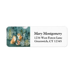 Fox Family Forest Full Moon Adres Etiket