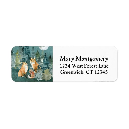 Fox Family Forest Full Moon Adres Etiket (Voorkant)