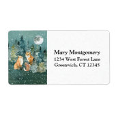 Fox Family Forest Full Moon Sneeuwadres Etiket (Voorkant)