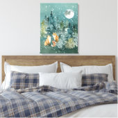 Fox Family Forest Full Moon Snowfall Canvas Afdruk (Insitu (Slaapkamer))