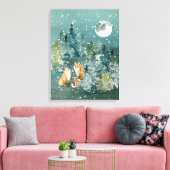 Fox Family Forest Full Moon Snowfall Canvas Afdruk (Insitu (Woonkamer))