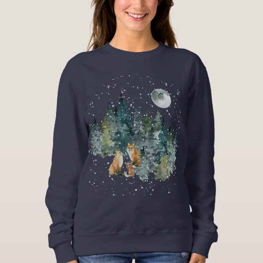 Fox Family Forest Full Moon Snowfall Holiday Trui (Voorkant)