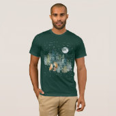 Fox Family Forest Full Moon Snowfall T-shirt (Voorkant volledig)