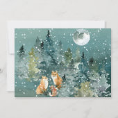 Fox Family Forest Full Moon Snowfall Waterverf Feestdagenkaart (Voorkant)