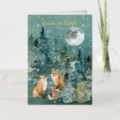 Fox Family Forest Full Moon Snowfall Waterverf Folie Wenskaart (Voorkant)