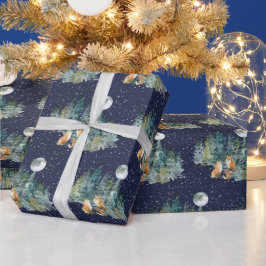 Fox Family Forest Volle Maan Sneeuwval Kerstmis Cadeaupapier