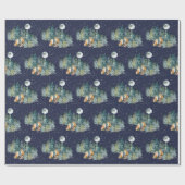 Fox Family Forest Volle Maan Sneeuwval Kerstmis Cadeaupapier (Vlak)