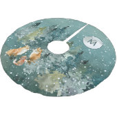Fox Family Forest Volle Maan Sneeuwval Monogram Kerstboom Rok (Gekanteld)
