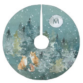Fox Family Forest Volle Maan Sneeuwval Monogram Kerstboom Rok (Voorkant)