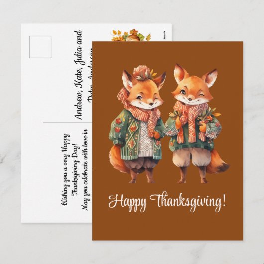 Fox Family Happy Thanksgiving Feestdagenkaart (Voorkant / Achterkant)