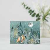 Fox Family in Forest Full Moon Snowfall Briefkaart (Staand voorkant)
