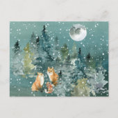 Fox Family in Forest Full Moon Snowfall Briefkaart (Voorkant)