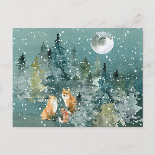 Fox Family in Forest Full Moon Snowfall Briefkaart (Voorkant)