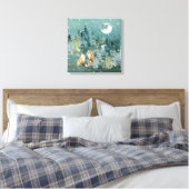 Fox Family in Forest Full Moon Snowfall Canvas Afdruk (Insitu (Slaapkamer))