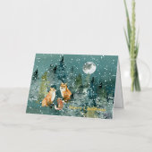 Fox Family in Forest Full Moon Snowfall Folie Wenskaart (Voorkant)