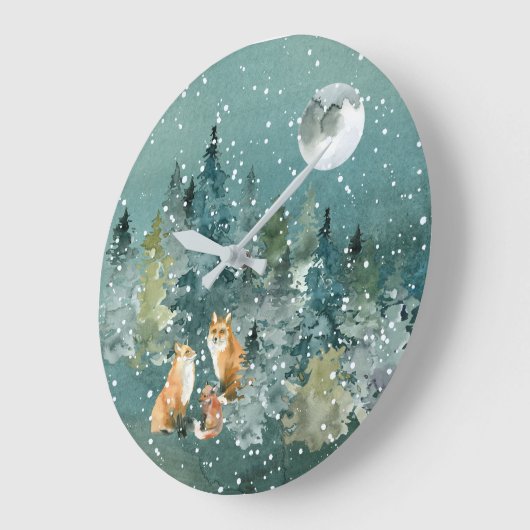 Fox Family in Forest Full Moon Snowfall Grote Klok (Hoek)