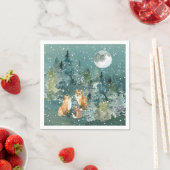 Fox Family in Forest Full Moon Snowfall Holiday Servet (Insitu)