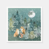 Fox Family in Forest Full Moon Snowfall Holiday Servet (Voorkant)