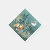 Fox Family in Forest Full Moon Snowfall Holiday Servet (Hoek)