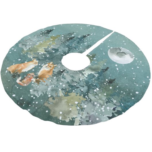 Fox Family in Forest Full Moon Snowfall Kerstboom Rok (Gekanteld)