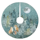 Fox Family in Forest Full Moon Snowfall Kerstboom Rok (Voorkant)