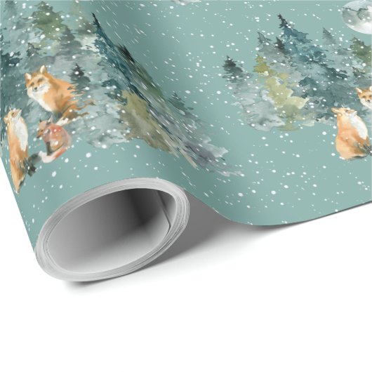 Fox Family in Forest Full Moon Snowfall Kerstmis Cadeaupapier (Rol Hoek)