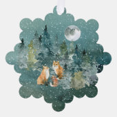 Fox Family in Forest Full Moon Snowfall Kerstmis Ornament Kaart (Voorkant)
