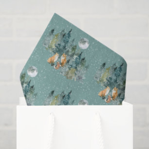 Fox Family in Forest Full Moon Snowfall Kerstmis Tissuepapier