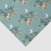 Fox Family in Forest Full Moon Snowfall Kerstmis Tissuepapier (Detail)