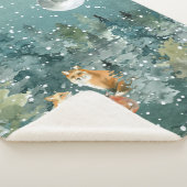 Fox Family in Forest Full Moon Snowfall Sherpa Deken (3/4)