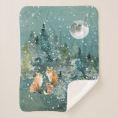 Fox Family in Forest Full Moon Snowfall Sherpa Deken (Voorkant)