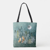 Fox Family in Forest Full Moon Snowfall Tote Bag (Achterkant)