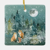 Fox Family in Forest Full Moon Snowfall Waterverf Keramisch Ornament (Voorkant)