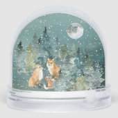 Fox Family in Forest Full Moon Snowfall Waterverf Sneeuwbol (Achterkant)