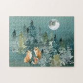 Fox Family in Forest Full Moon Waterverf Legpuzzel (Horizontaal)