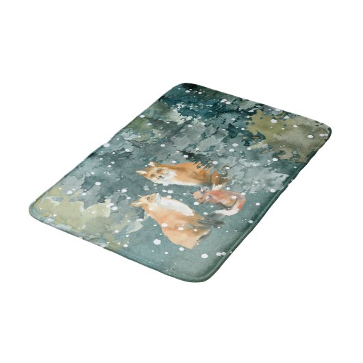 Fox Family in Forest Snowfall Badmat (Gekanteld)