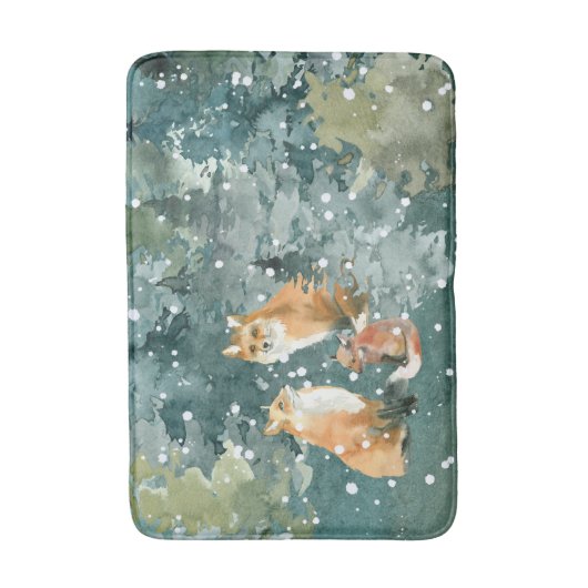Fox Family in Forest Snowfall Badmat (Voorkant Verticaal)