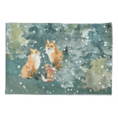 Fox Family in Forest Snowfall Kussensloop (Achterkant-Links)