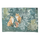 Fox Family in Forest Snowfall Kussensloop (Voorkant-Links)