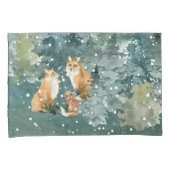Fox Family in Forest Snowfall Kussensloop (Voorkant-Rechts)