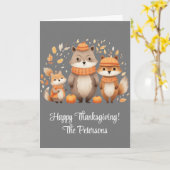 Fox Family Pumpkins Happy Thanksgiving Kaart (Gele Bloem)