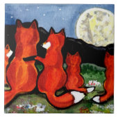 Fox Family Watching Moon Donkerblauw 6" Tegel Triv Tegeltje (Voorkant)